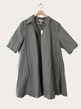 COS Green Oversized Cotton Poplin Shirt Dress W Pockets – Size 12 – NWT